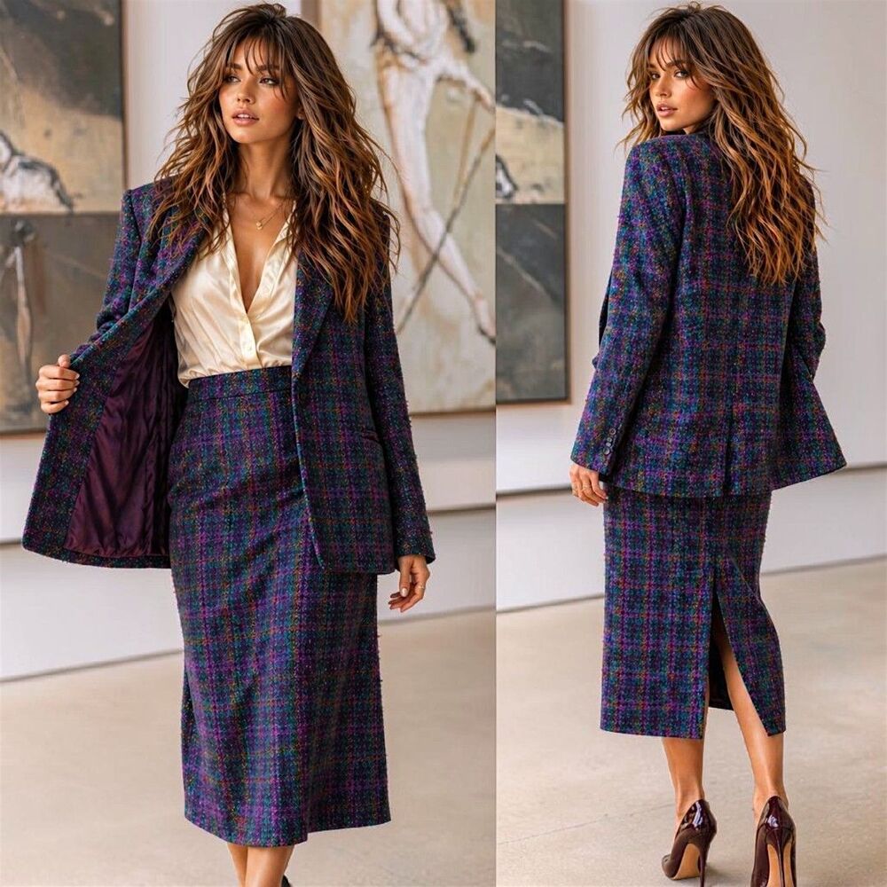 Vtg Alfred Dunner 16 Plaid Wool Skirt Suit 2pc Jacket Skirt USA 80s Career Set